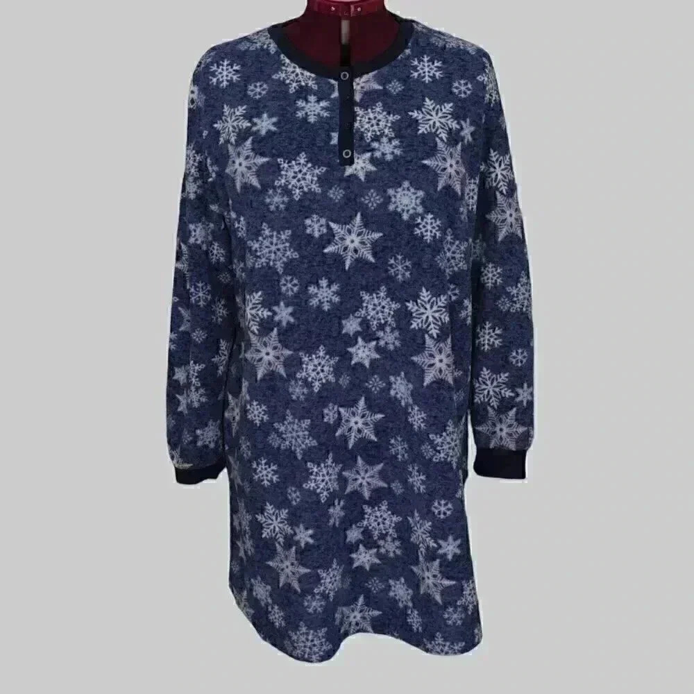 Carisma Women's Fleece Henley XL Navy Snowflake Button